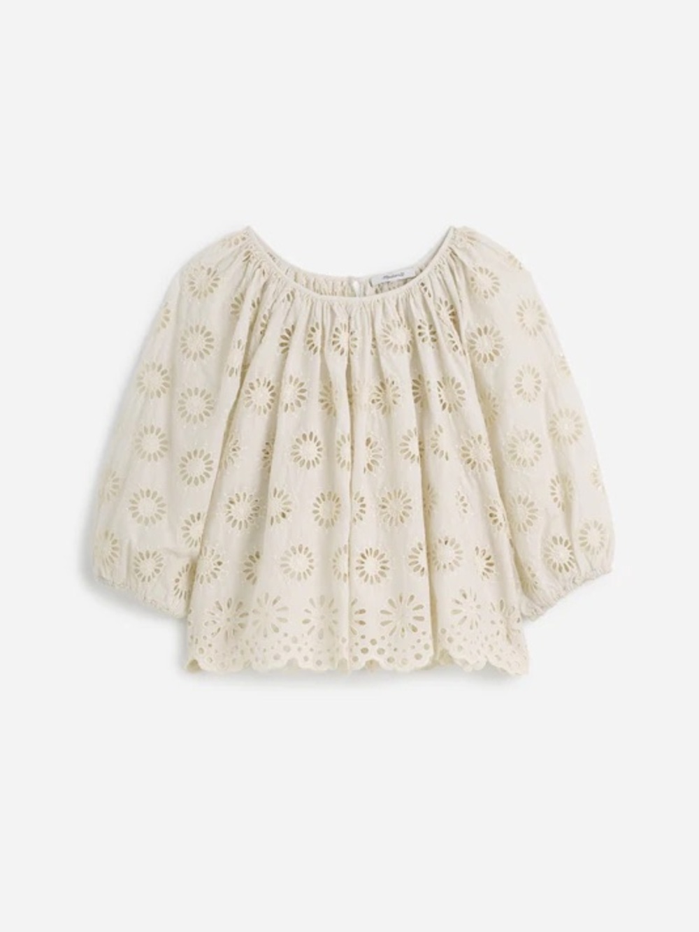 Madewell Embroidered Eyelet Shirred Puff-Sleeve Cotton Top